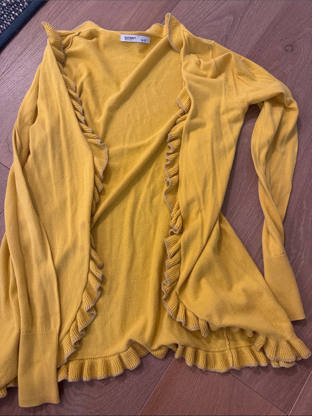 Old Navy Mustard Yellow Ruffle-Edge Open Cardigan